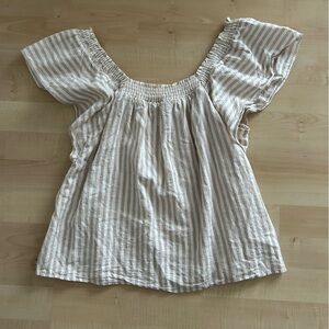 a new day Striped Smocked Top - Cream & Tan Linen/Rayon Blend